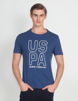 U.S. POLO ASSN. Typography Men Round Neck Navy Blue T-Shirt