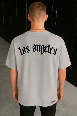 dos hermanos Printed Men Round Neck Grey T-Shirt