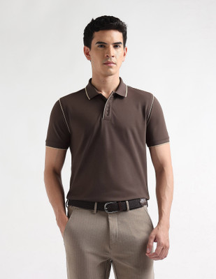 Arrow Sport Solid Men Polo Neck Brown T-Shirt