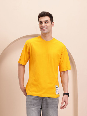 Mast & Harbour Solid Men Round Neck Yellow T-Shirt