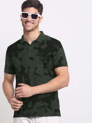 Merriment Printed Men Polo Neck Dark Green T-Shirt