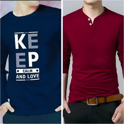 Pachirisu Printed Men Henley Neck Navy Blue, Maroon T-Shirt