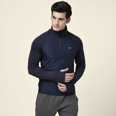 Ajile By Pantaloons Colorblock Men High Neck Dark Blue T-Shirt