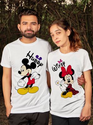 JH MART Printed Couple Round Neck White T-Shirt