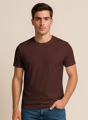 MIT Bharat Solid Men Round Neck Brown T-Shirt