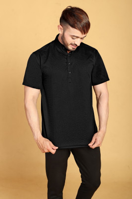 ishani enterprise Men Solid Straight Kurta(Black)