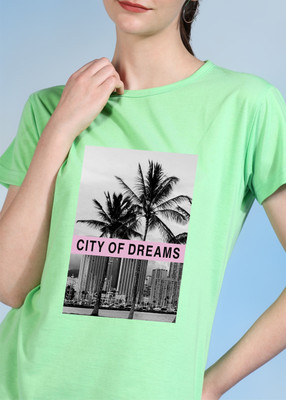 METRONAUT Printed Women Round Neck Light Green T-Shirt