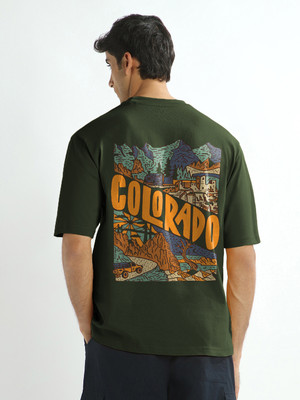 NOBERO Graphic Print Men Crew Neck Green T-Shirt