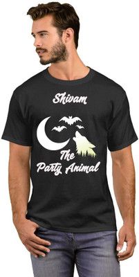 GNS Printed Men Round Neck White, Black T-Shirt