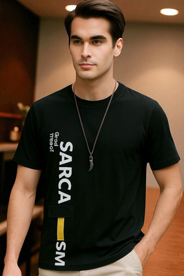 Autna Printed Men Round Neck Black T-Shirt