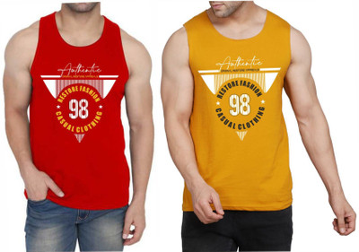 WOOSTRO Printed Men Scoop Neck Red, Brown T-Shirt