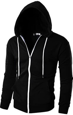 Try This Solid Men Hooded Neck Black T-Shirt