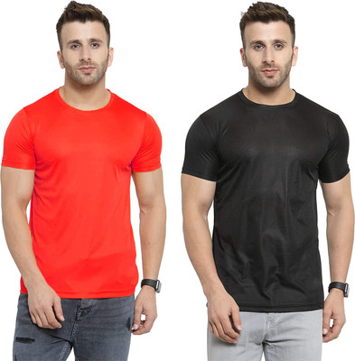 Think Tech Solid Men Round Neck Red, Black T-Shirt