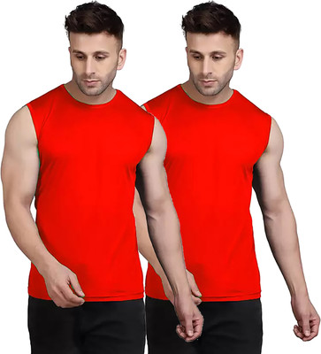 Think Tech Solid Men Round Neck Red T-Shirt
