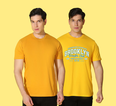 WOOSTRO Typography, Solid Men Round Neck Yellow T-Shirt