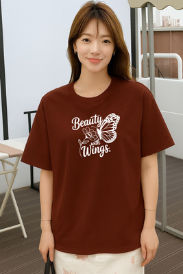 Stylicity Printed Women Round Neck Maroon T-Shirt