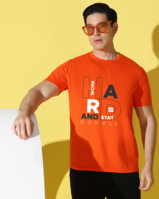 WOOSTRO Graphic Print Men Round Neck Orange T-Shirt