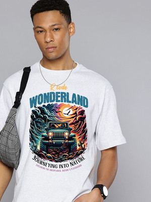 R.Code by The Roadster Life Co. Graphic Print Men Round Neck White T-Shirt