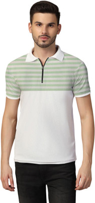 Blisstone Striped Men Polo Neck Green T-Shirt