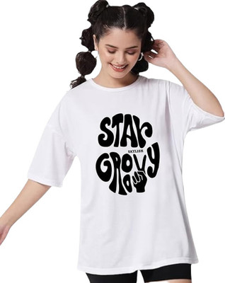 ROYALTRADERS Printed Women Round Neck White T-Shirt