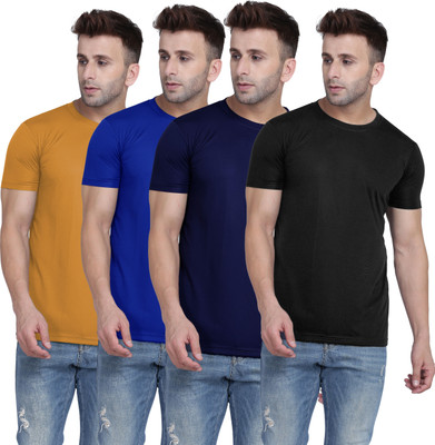 TQH Solid Men Round Neck Yellow, Blue, Dark Blue, Black T-Shirt