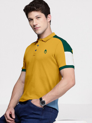 ORITO Colorblock Men Polo Neck Yellow T-Shirt
