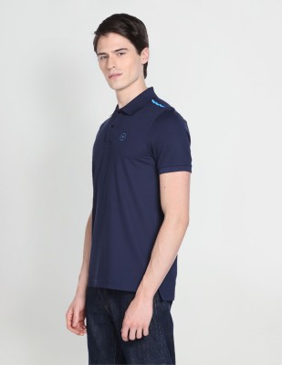 Arrow Newyork Solid Men Polo Neck Blue T-Shirt