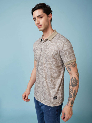 Status Quo Printed Men Polo Neck Brown T-Shirt