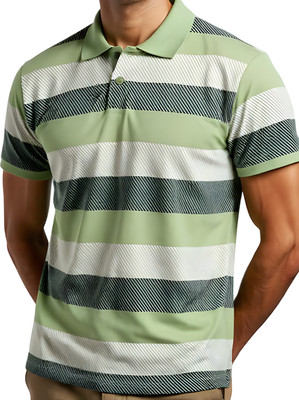 SINDHIGARMENT Printed Men Polo Neck Light Green T-Shirt
