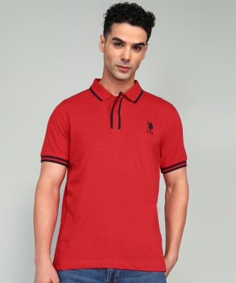 U.S. POLO ASSN. Printed Men Polo Neck Red T-Shirt