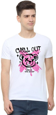 V DAS Printed, Typography Men Round Neck White T-Shirt