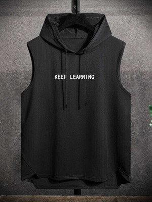 Cliffix Printed Men Hooded Neck Black T-Shirt