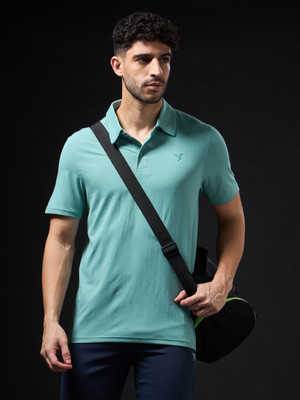 TECHNOSPORT Solid Men Polo Neck Green T-Shirt