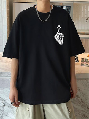 Cool Plus Graphic Print Men Round Neck Black T-Shirt