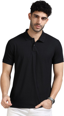 Buttonbees Solid Men Polo Neck Black T-Shirt