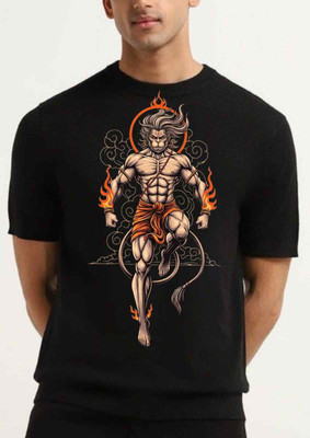 valora Graphic Print Men Round Neck Reversible Black T-Shirt
