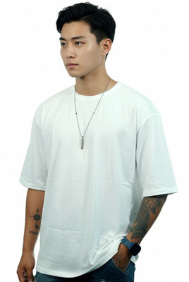 R World Solid Men Round Neck White T-Shirt