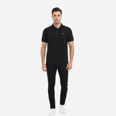 unhynged Solid Men Polo Neck Black T-Shirt