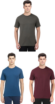 JOCKEY Solid Men Round Neck Dark Green, Blue, Maroon T-Shirt