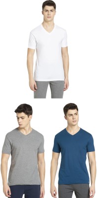 JOCKEY Solid Men V Neck Grey, Blue, White T-Shirt