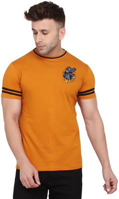 tfurnish Self Design Men Round Neck Gold T-Shirt
