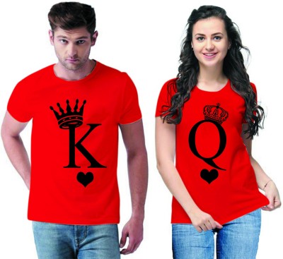 JH MART Typography Couple Round Neck Red T-Shirt