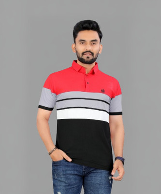 rggarment Colorblock Men Polo Neck Red T-Shirt