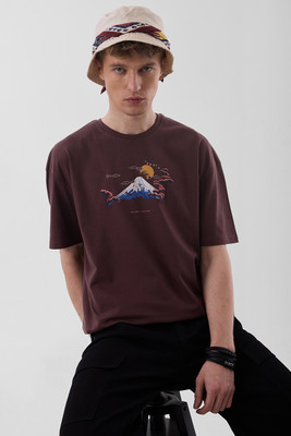 Snitch Graphic Print Men Round Neck Brown T-Shirt