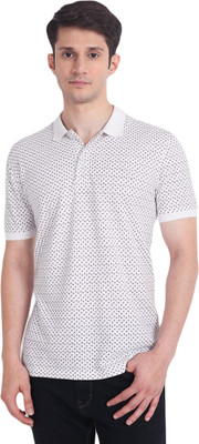 Arvind Garments Striped Men Polo Neck White T-Shirt