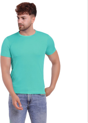 KASPY Solid Men Round Neck Light Green T-Shirt