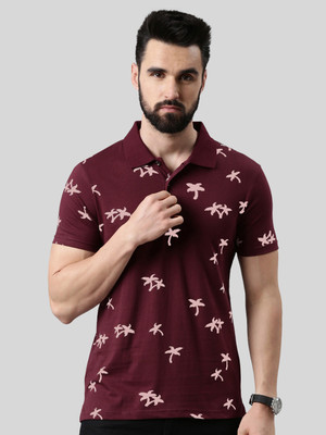 Kryptic Printed Men Polo Neck Maroon T-Shirt