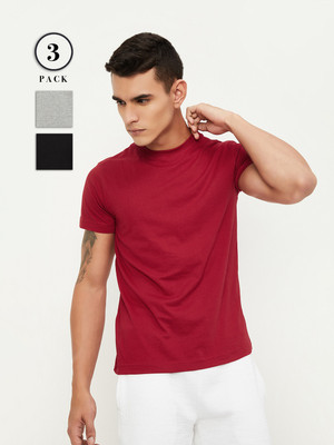 MAX Solid Men Round Neck Multicolor T-Shirt