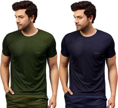 UDI n ADI Solid Men Round Neck Dark Blue, Green T-Shirt