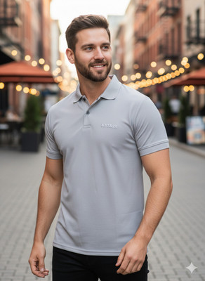 NATRIS Solid Men Polo Neck Grey T-Shirt